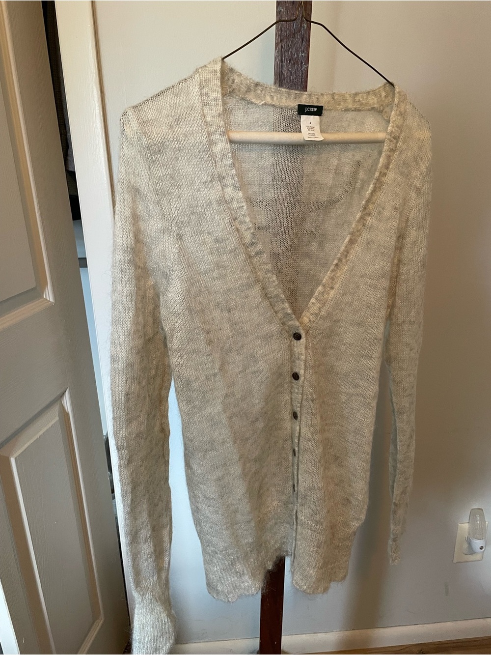 J. Crew Cream V-Neck Button Cardigan Sweater- S